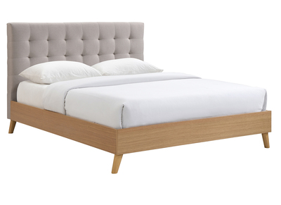 Lit 2 places 160x200 cm en bois et tissu beige LYNN