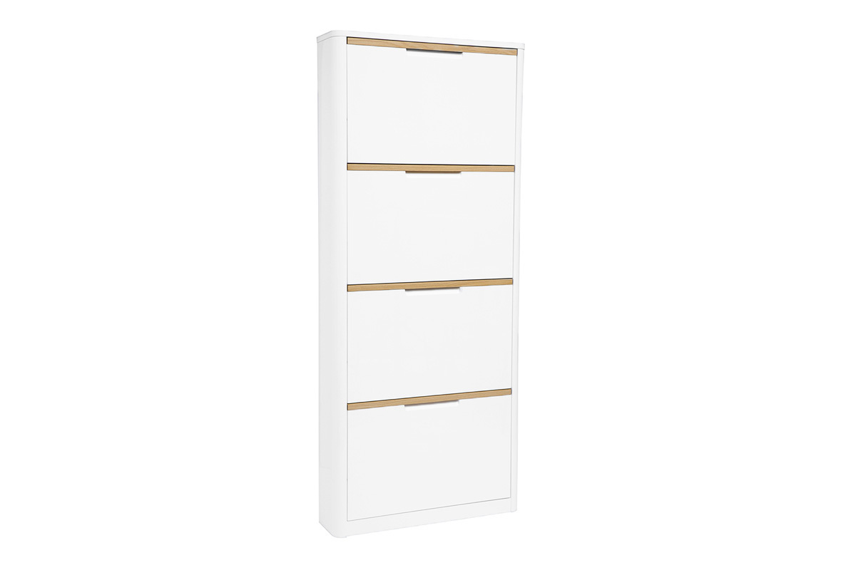 Meuble � chaussures blanc laqu� 4 portes, vue de 3/4