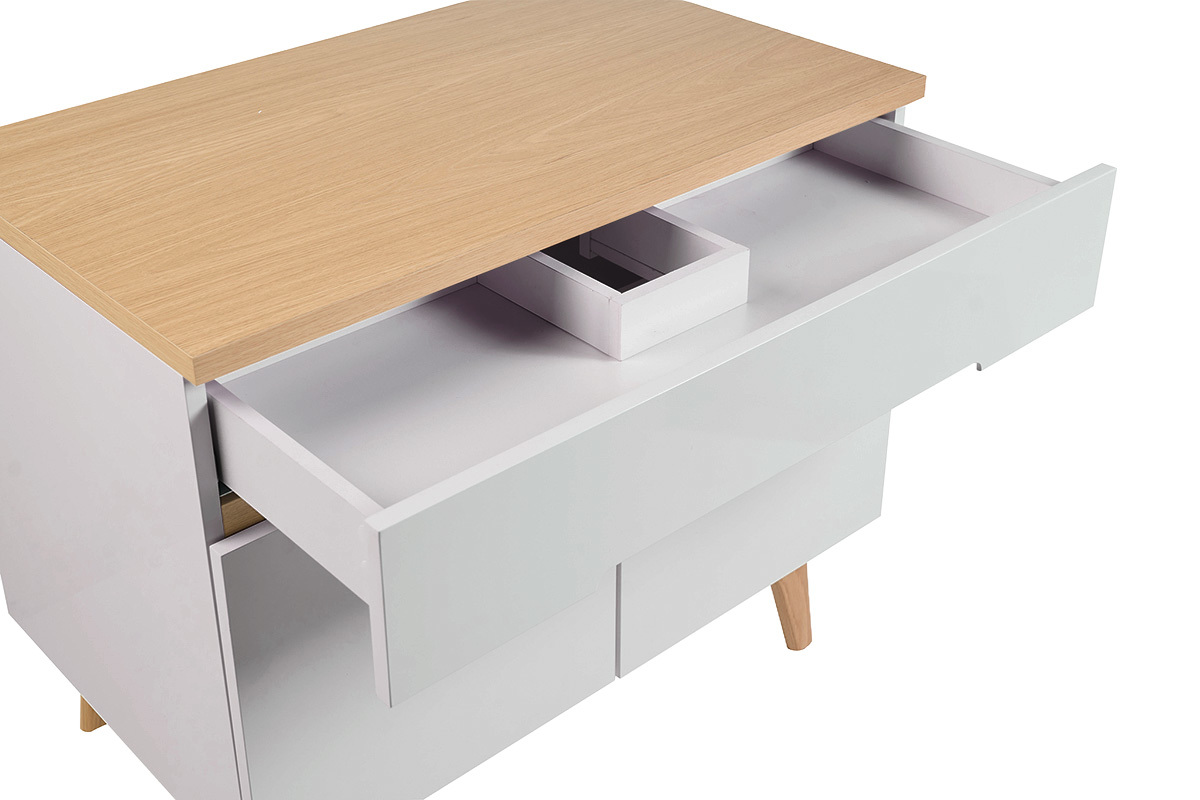 Meuble de salle de bain blanc laqu� brillant et finition bois clair L90 cm MELKA
