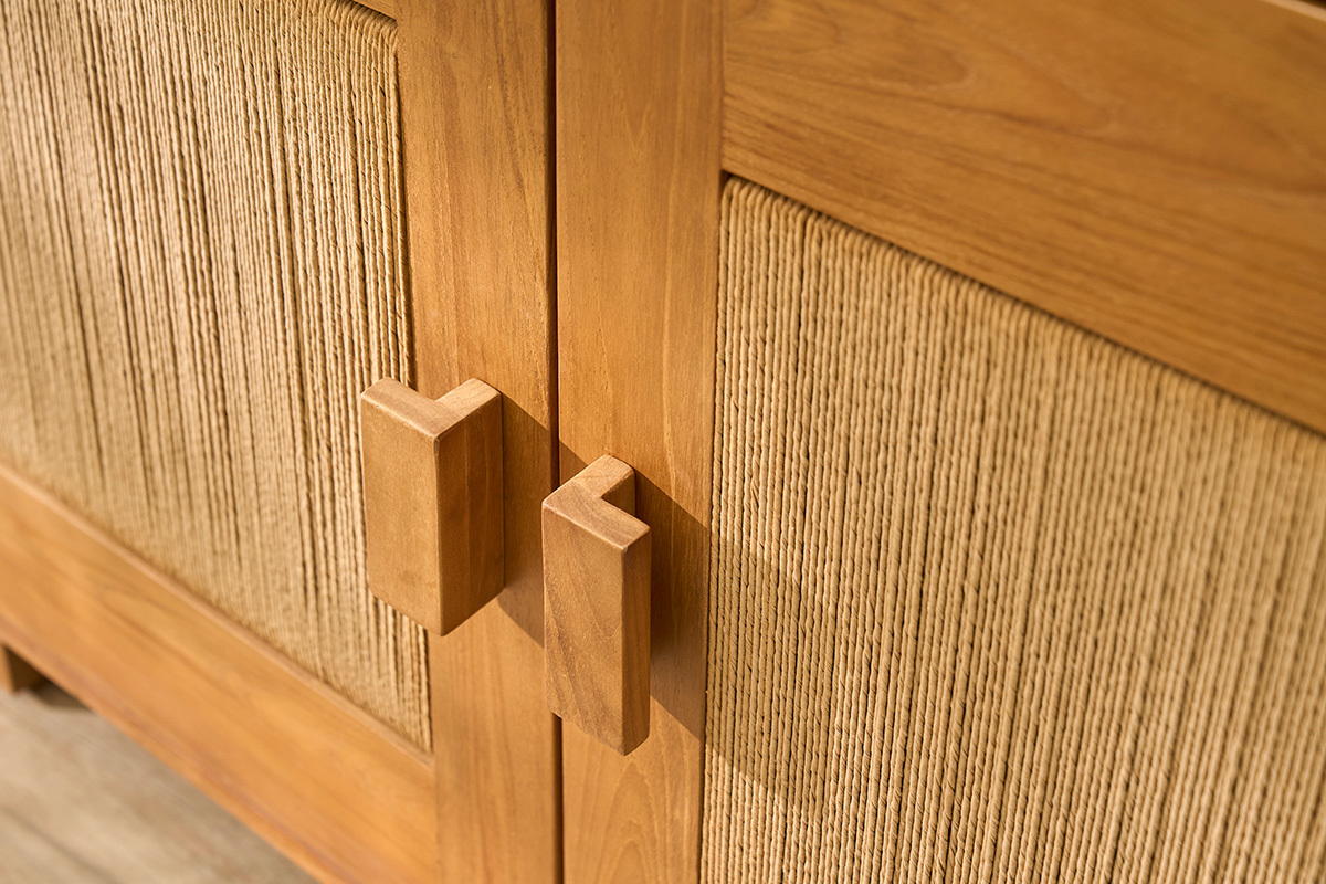 Meuble de salle de bain en bois teck massif et corde tress�e L120 cm MOSSA