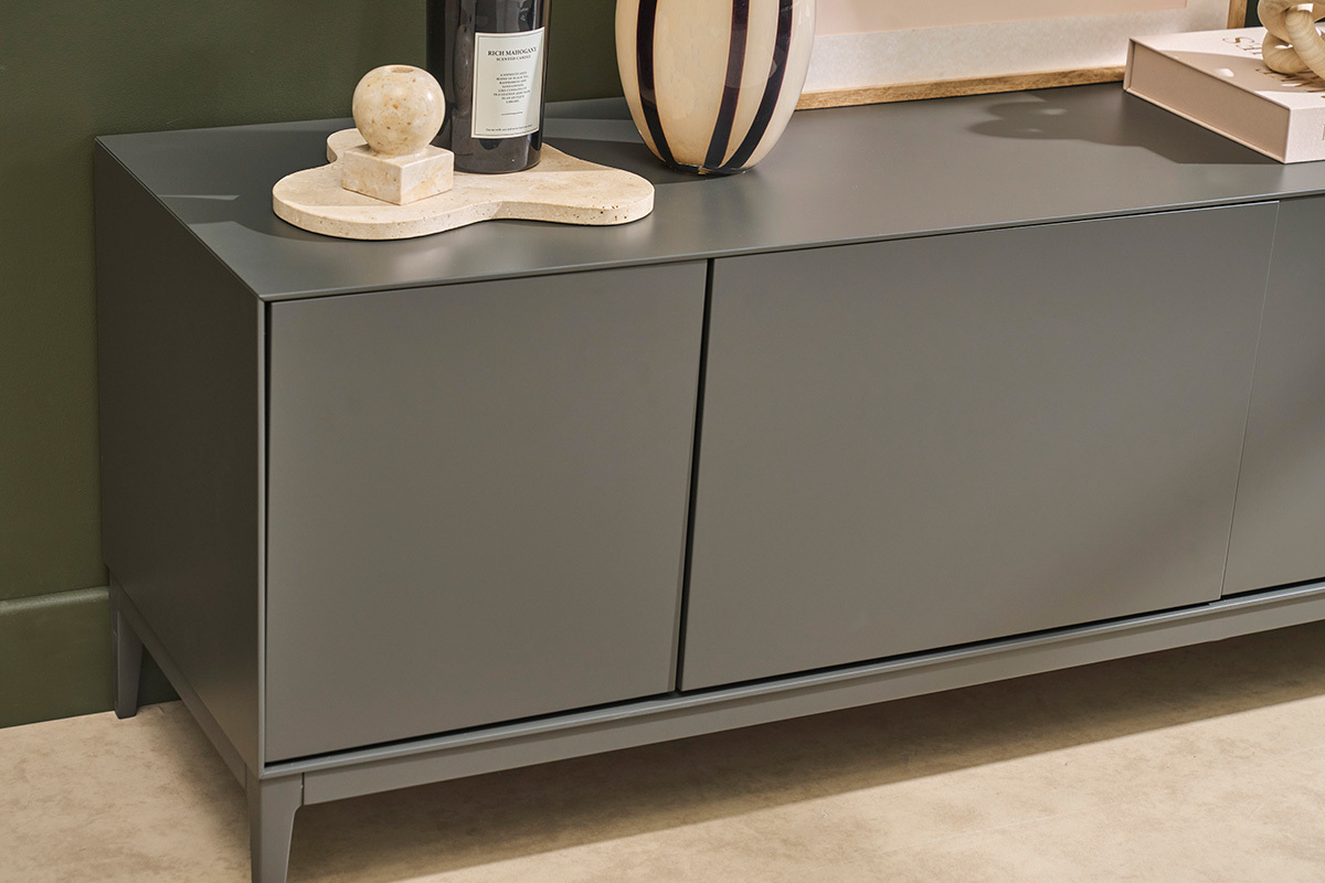 Meuble TV design gris laqu� mat avec rangements L180 cm GRAY