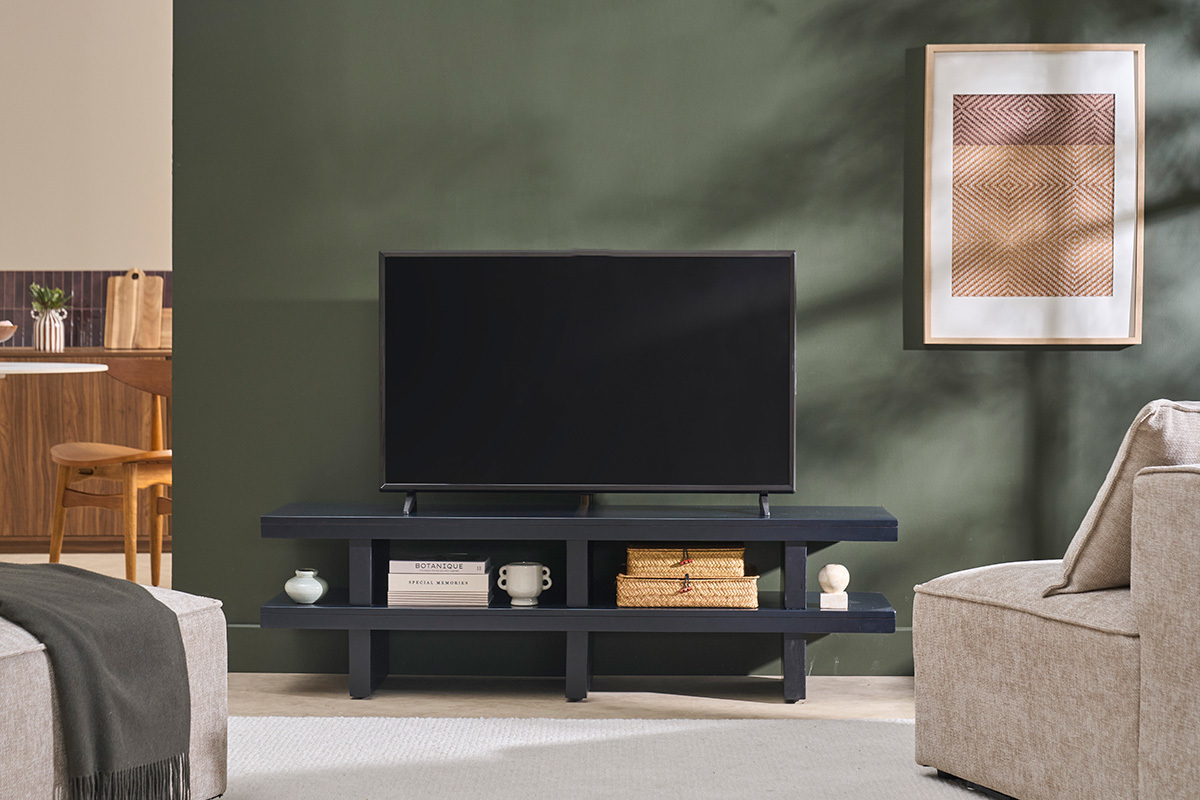 Meuble TV en bois massif noir L145 cm NALO