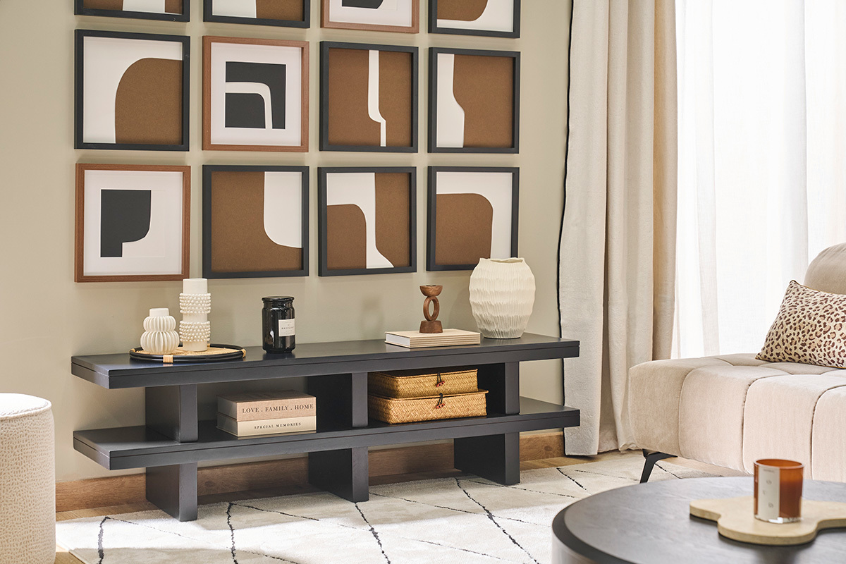 Meuble TV en bois massif noir L145 cm NALO