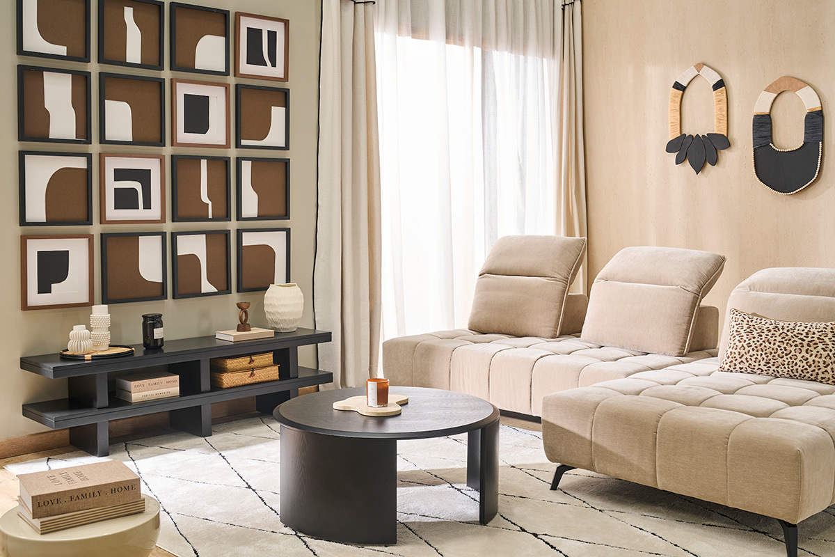 Meuble TV en bois massif noir L145 cm NALO