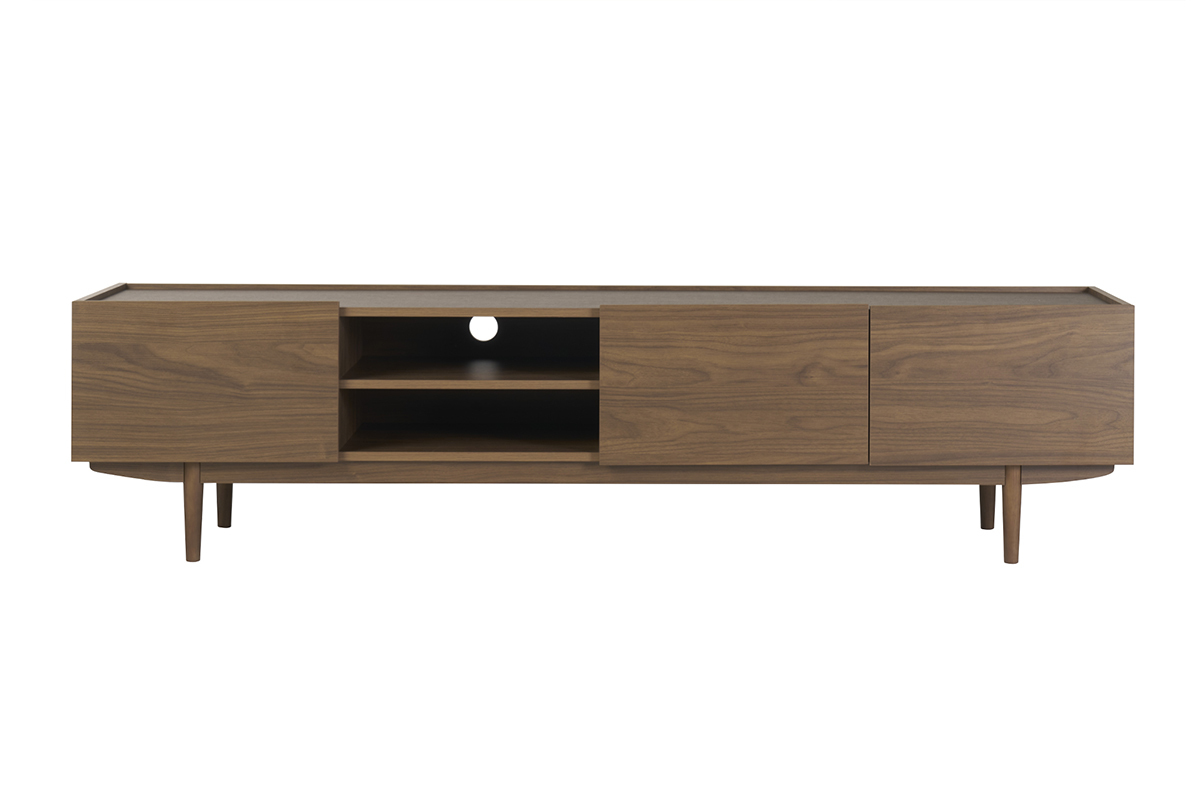 Meuble TV finition bois fonc� noyer 3 portes L180 cm SANAA