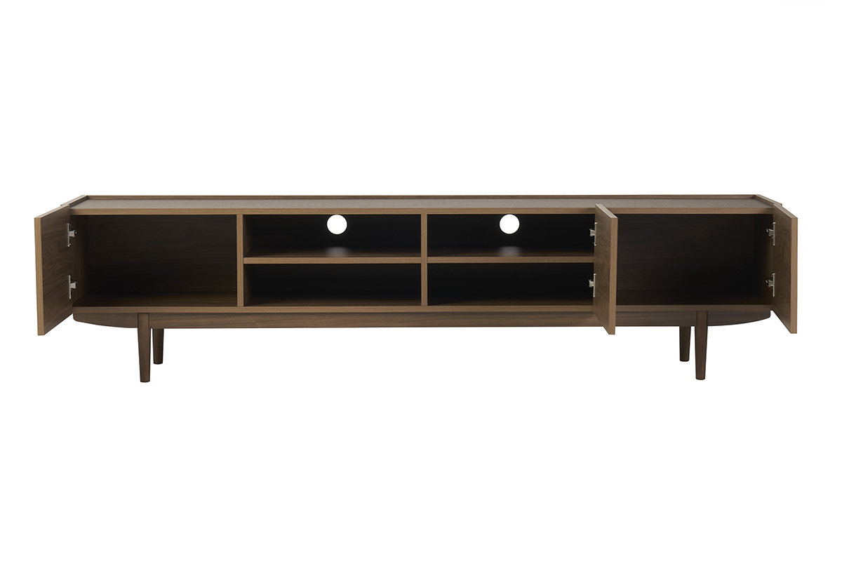 Meuble TV finition bois fonc� noyer 3 portes L180 cm SANAA