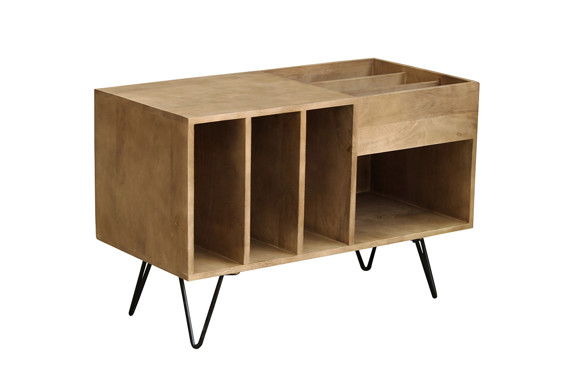 Meuble vinyle en bois manguier massif et m�tal L90 cm BOOGIE