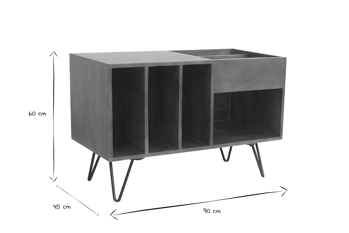 Meuble vinyle en bois manguier massif teint� et m�tal L90 cm BOOGIE