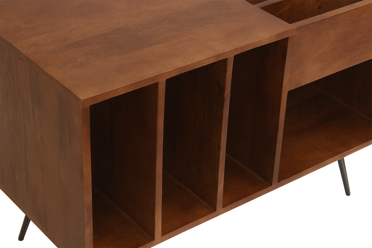 Meuble vinyle en bois manguier massif teint� et m�tal L90 cm BOOGIE