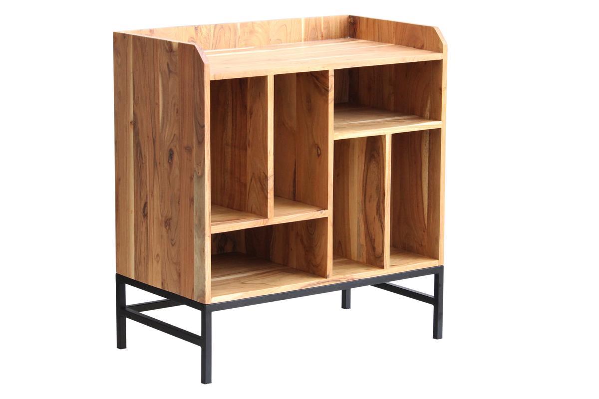 Meuble vinyle en bois massif et m�tal noir L76 cm BLUES