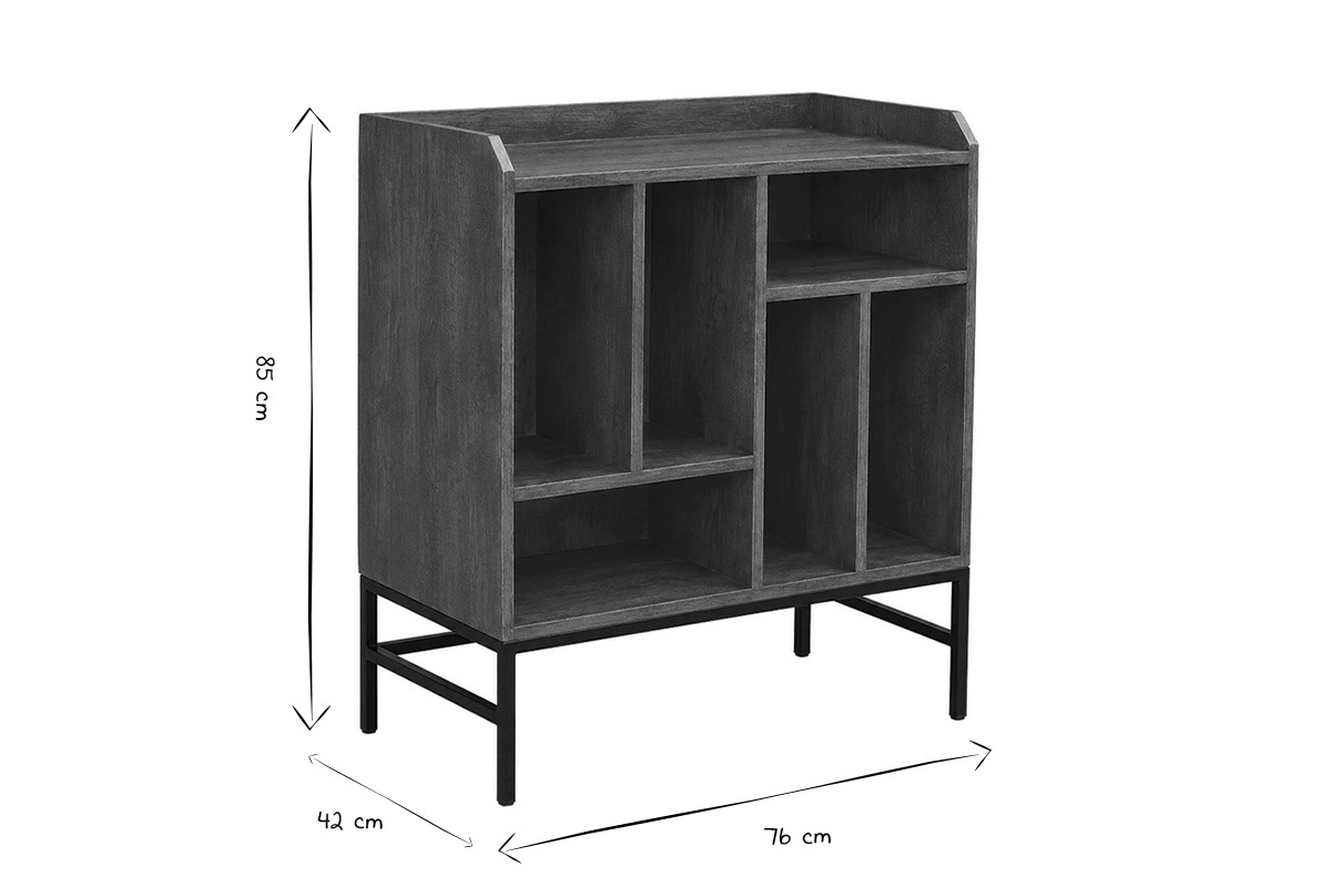 Meuble vinyle en bois massif et m�tal noir L76 cm BLUES