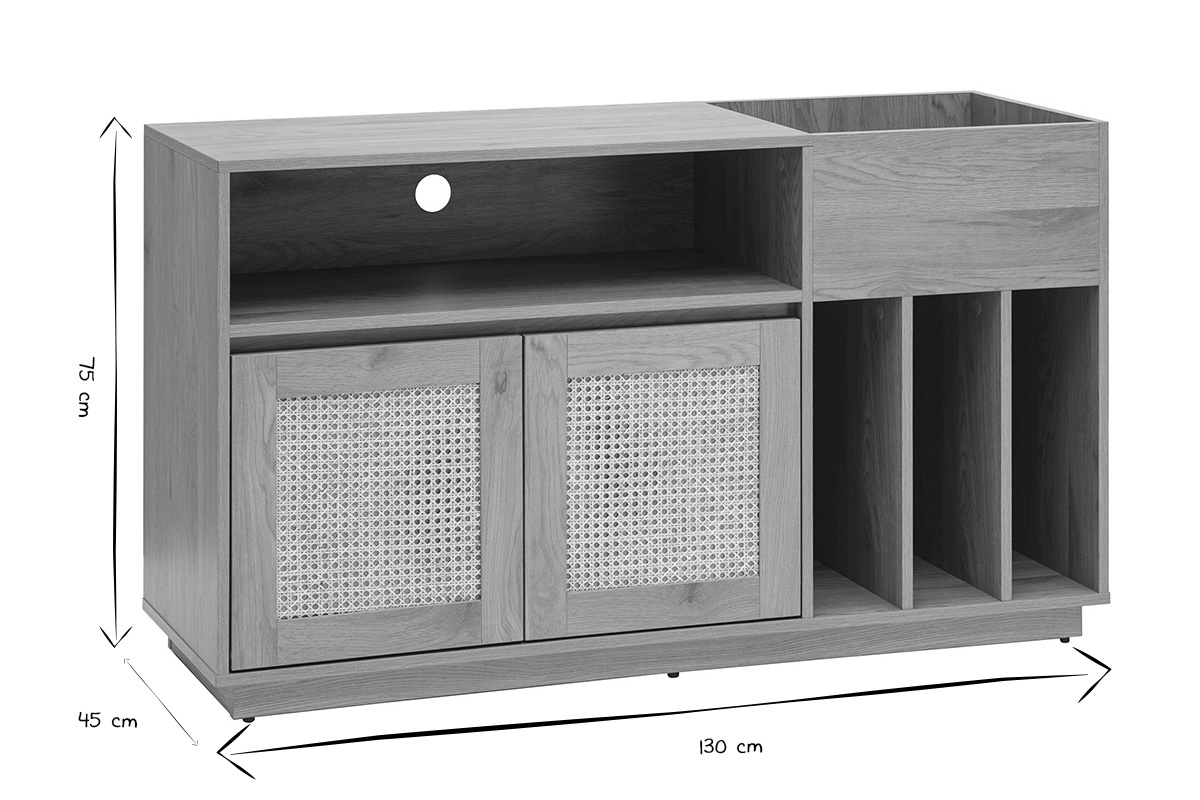 Buffet de rangement noir et blanc avec dimensions 130x45x75 cm.