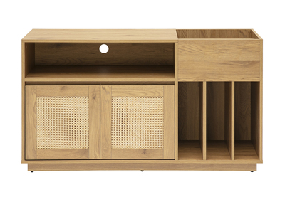 Meuble vinyle finition bois clair ch&ecirc;ne et cannage rotin L130 cm ALICANTE