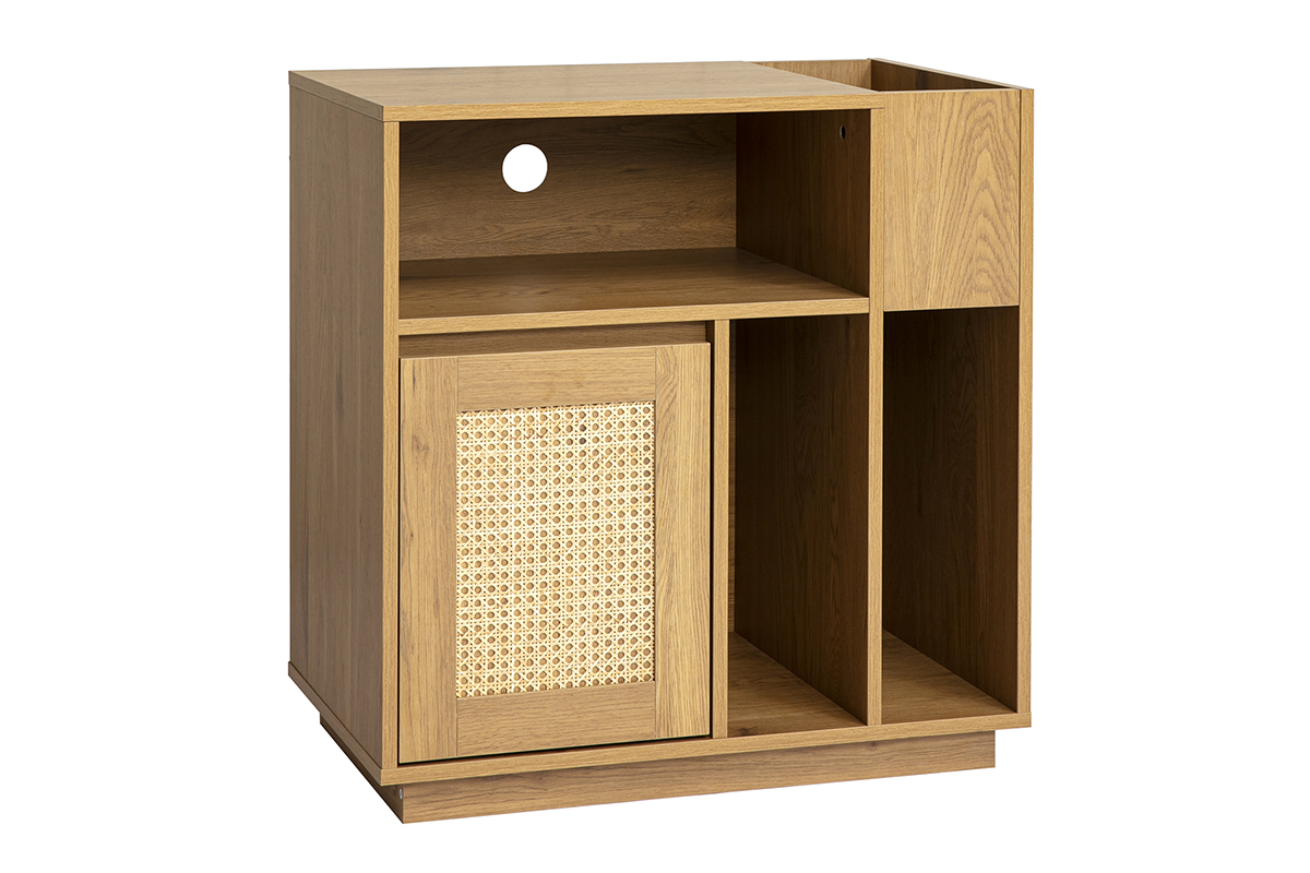 Meuble vinyle finition bois clair ch�ne et cannage rotin L72 cm ALICANTE