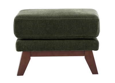 Pouf repose-pieds scandinave en tissu effet velours vert kaki et bois fonc&eacute; OSLO