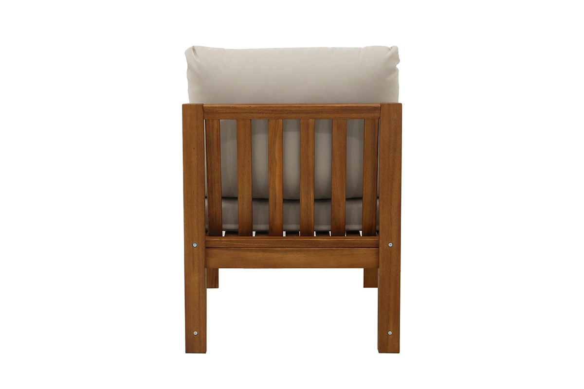 Salon de jardin 3-4 places en bois massif, 2 sets de housse (taupe ou �cru) et accoudoirs tress�s ALOHA