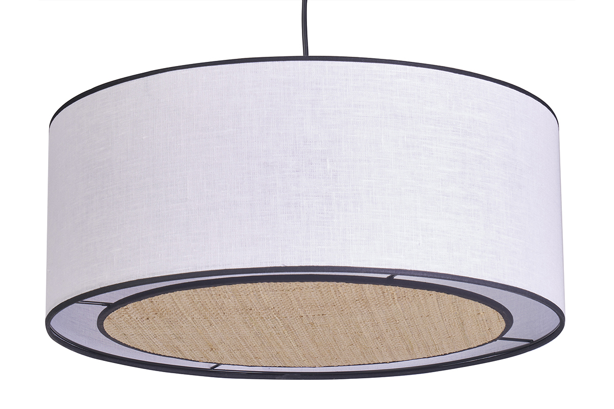 Suspension cylindrique en lin blanc et rabane naturelle D50 cm TRAVES