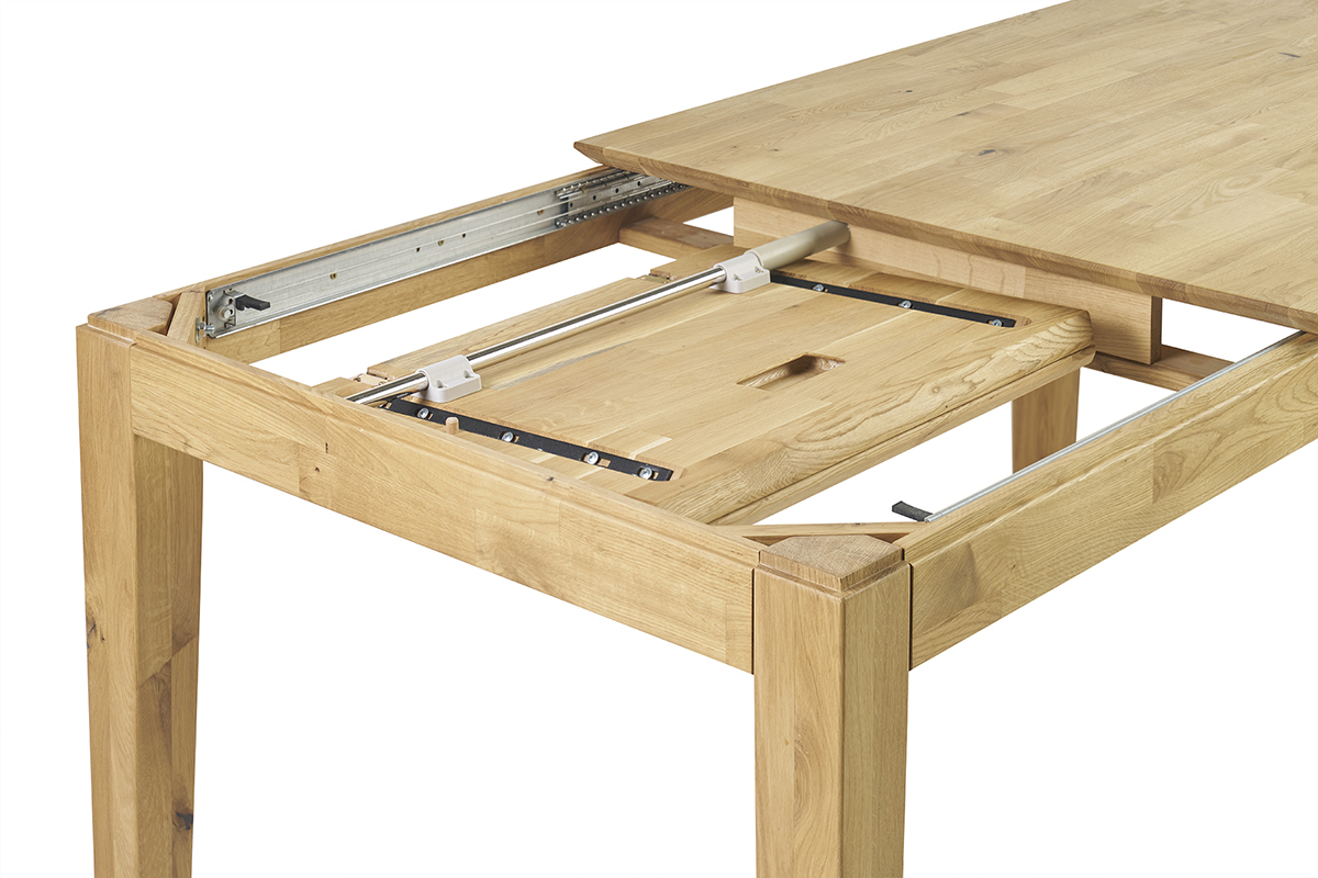 Table � manger extensible rectangulaire en bois clair ch�ne massif L160-220 cm YULIA