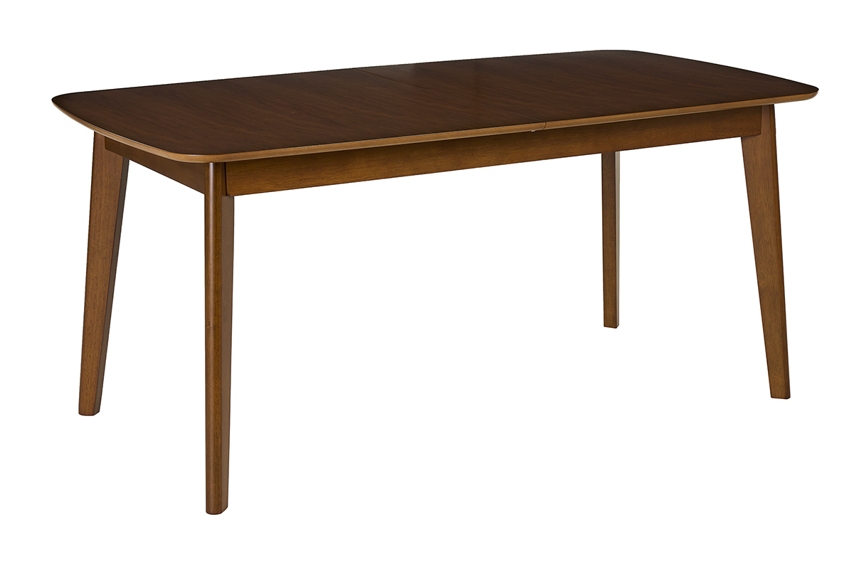 Table � manger scandinave en bois noyer, vue 3/4 c�t�.