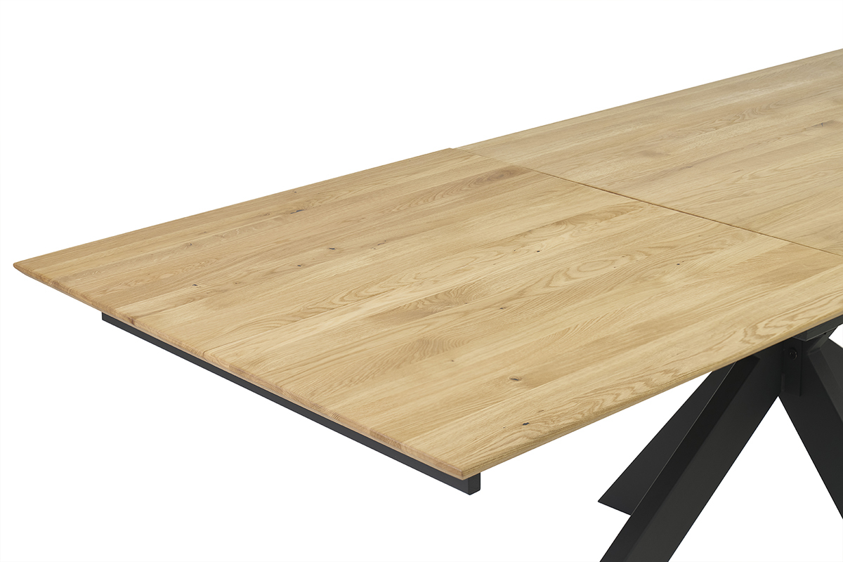 Table � manger rectangulaire extensible rallonge int�gr�e en bois clair ch�ne massif L160-245 cm AGATA
