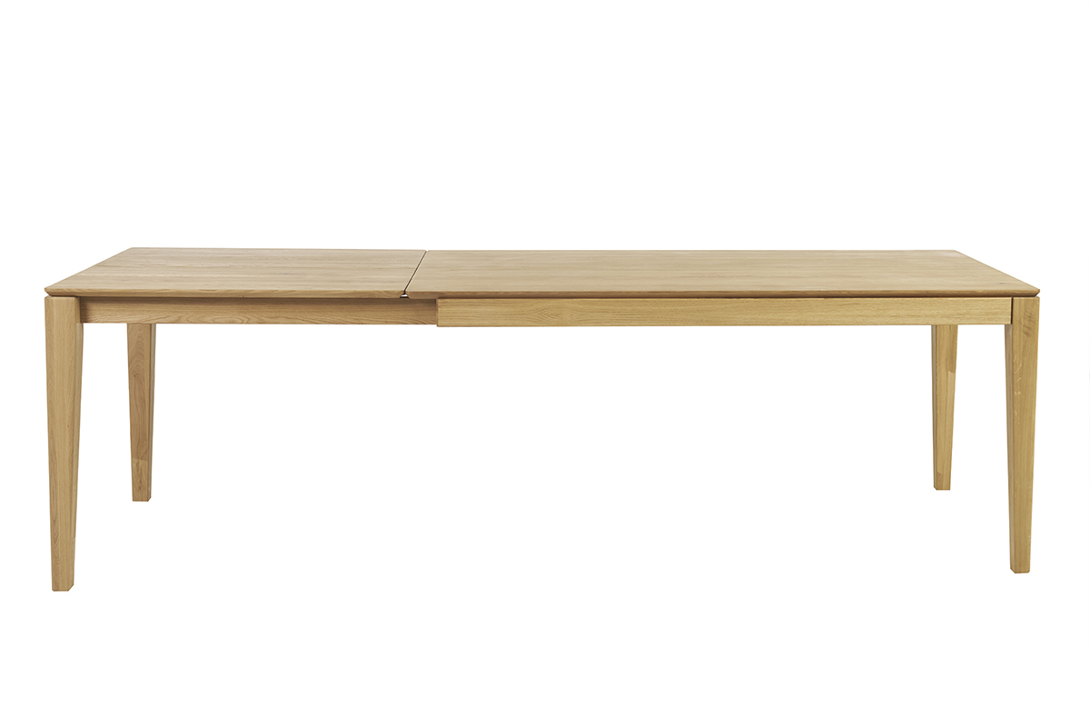Table � manger rectangulaire extensible rallonge int�gr�e en bois clair ch�ne massif L160-245 cm NELYA