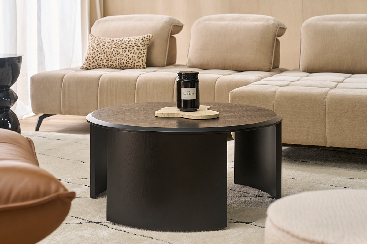 Table basse design ronde bois noir D80 cm ZAHRA