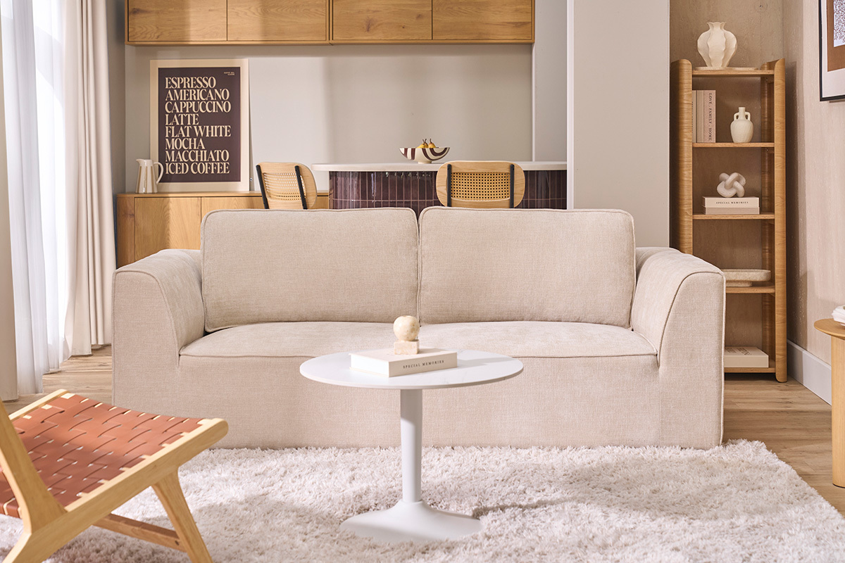 Table basse design ronde en c�ramique blanche et m�tal D60 cm MALOU
