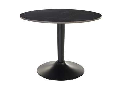 Table basse design ronde en c&eacute;ramique noire et m&eacute;tal D60 cm MALOU