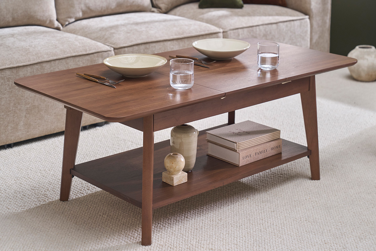 Table basse extensible rectangulaire en bois fonc� L90-120 cm VILI