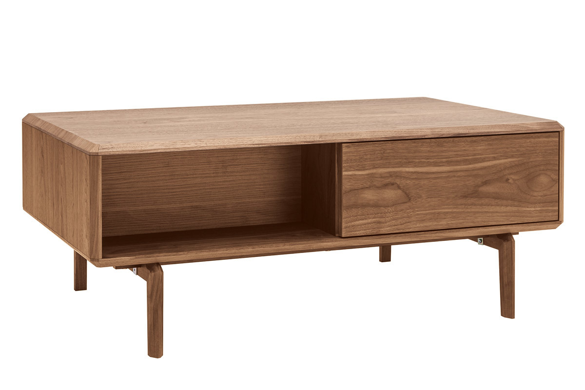 Table basse rectangulaire avec rangements 2 tiroirs bois fonc� noyer L100 cm SUVA