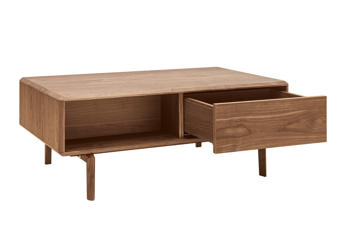 Table basse rectangulaire avec rangements 2 tiroirs bois fonc� noyer L100 cm SUVA