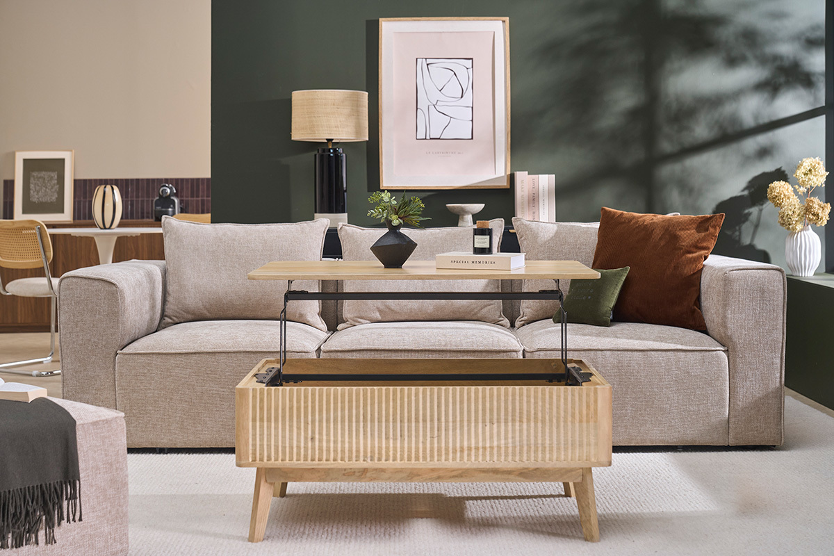 Table basse relevable rectangulaire bois clair manguier massif L100 cm ALDA