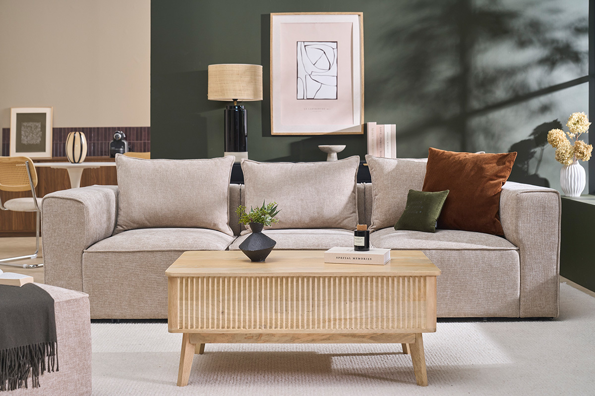 Table basse relevable rectangulaire bois clair manguier massif L100 cm ALDA
