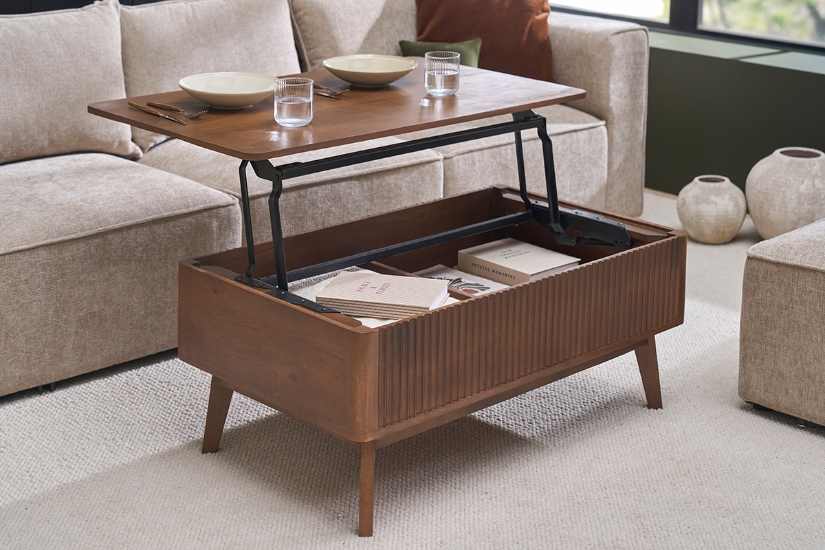 Table basse relevable rectangulaire bois fonc� manguier massif L100 cm ALDA