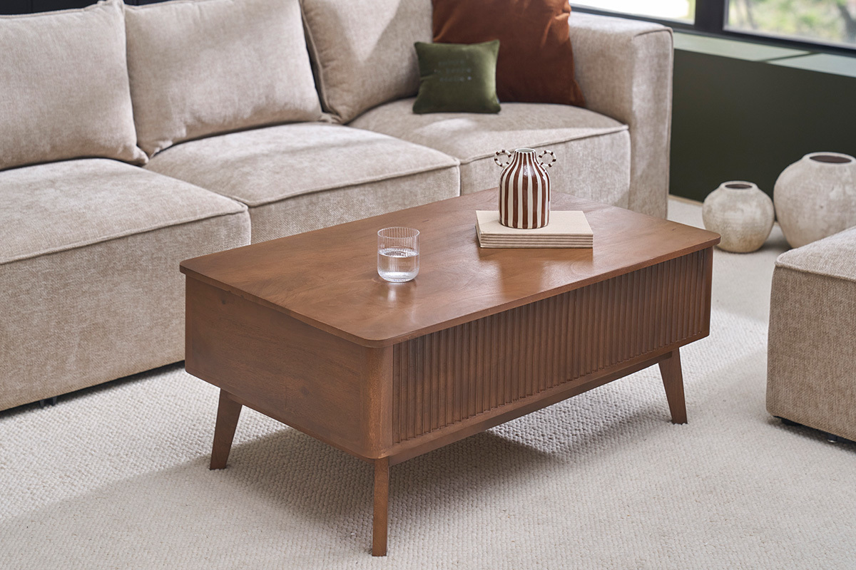 Table basse relevable rectangulaire bois fonc� manguier massif L100 cm ALDA