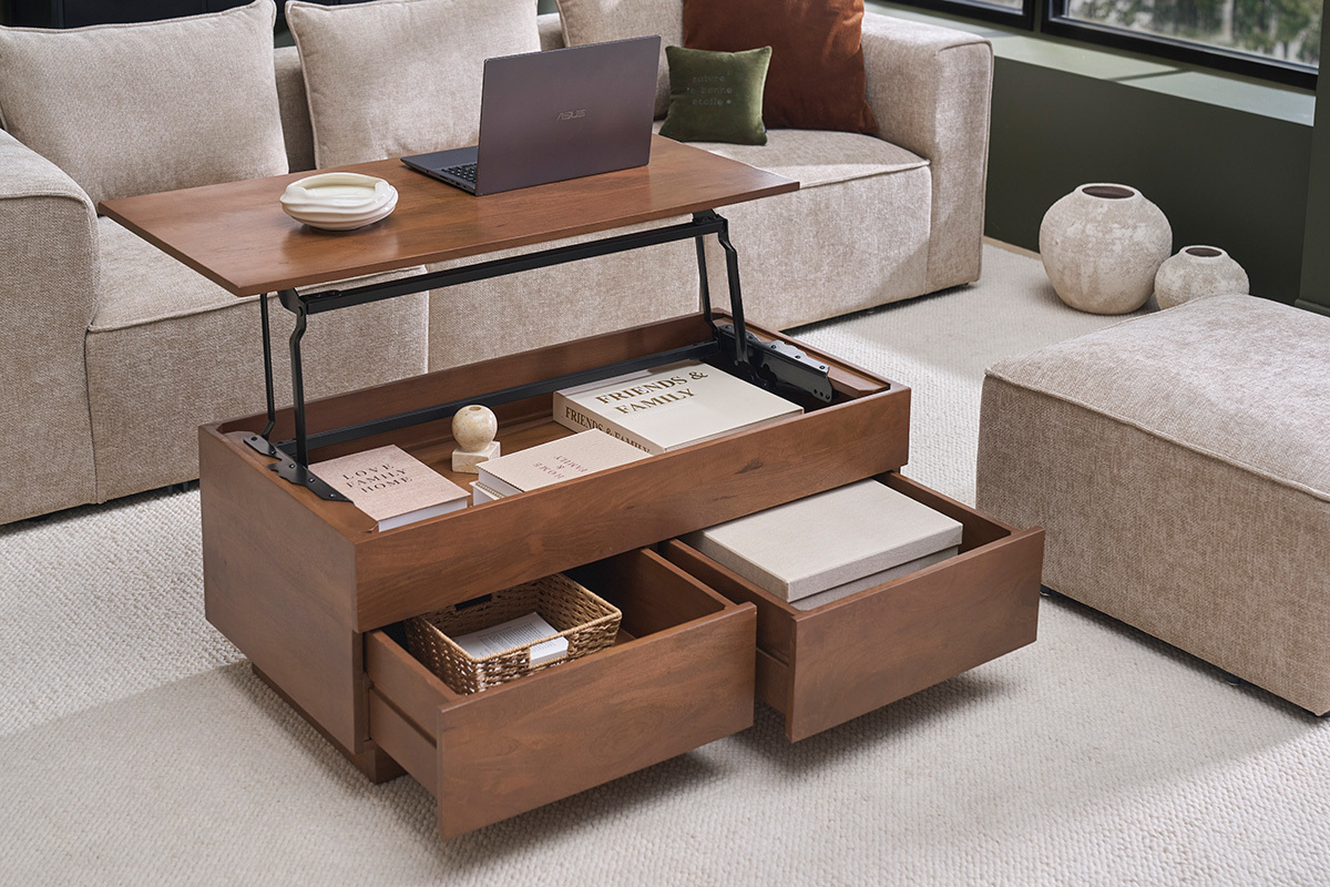 Table basse relevable rectangulaire bois fonc� manguier massif L102 cm NEXO