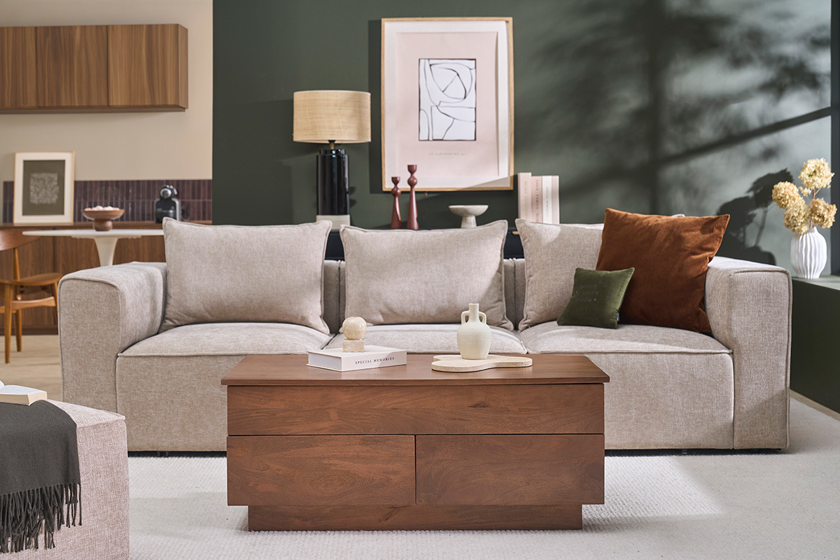 Table basse relevable rectangulaire bois fonc� manguier massif L102 cm NEXO