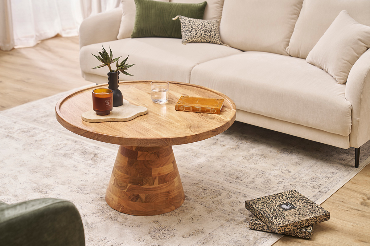 Table basse ronde en bois massif D80 cm MATERA
