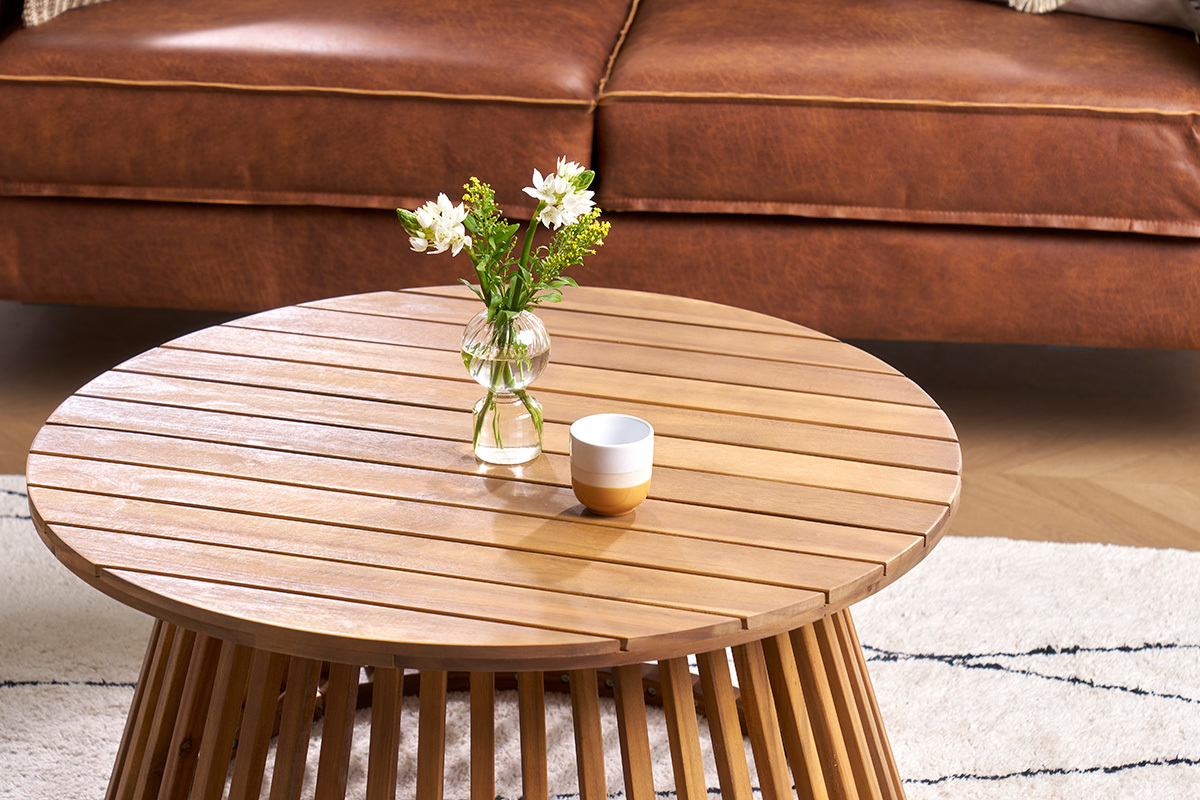 Table basse ronde en bois massif D80 cm - NASSAU
