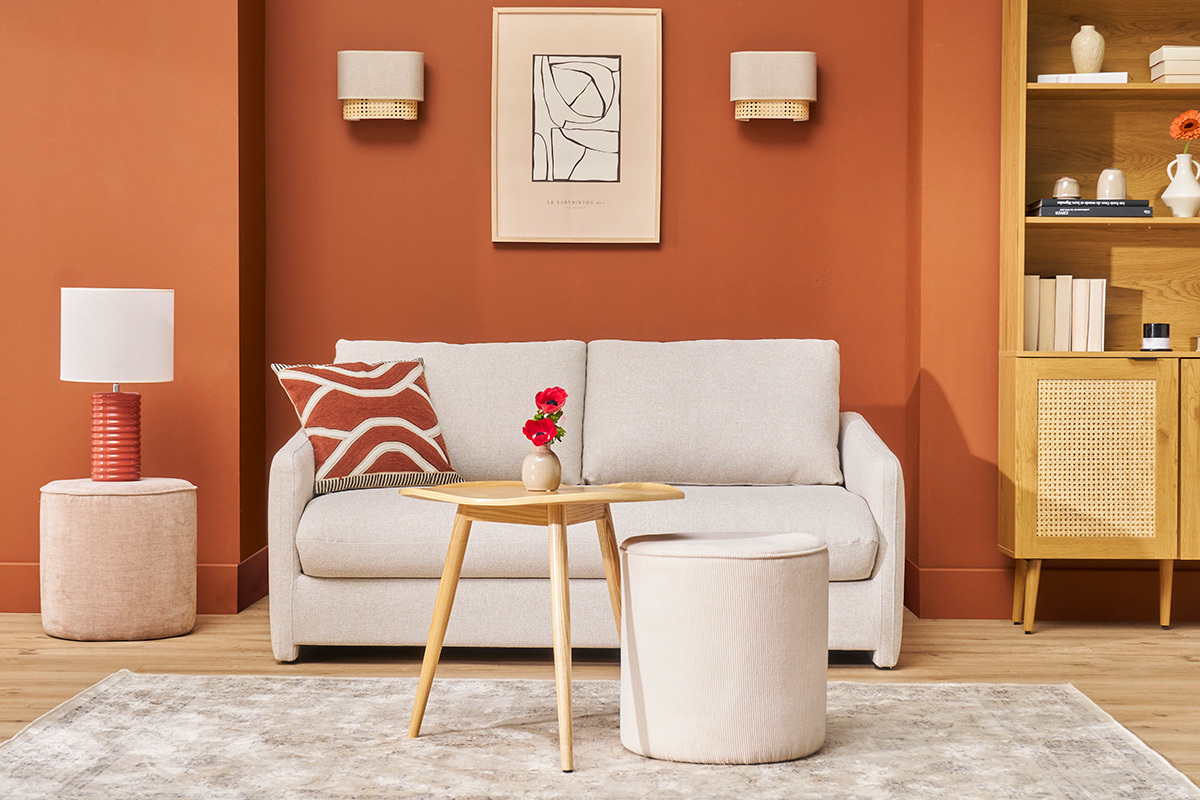 Table d'appoint forme de feuille bois clair L60 cm PHYLL