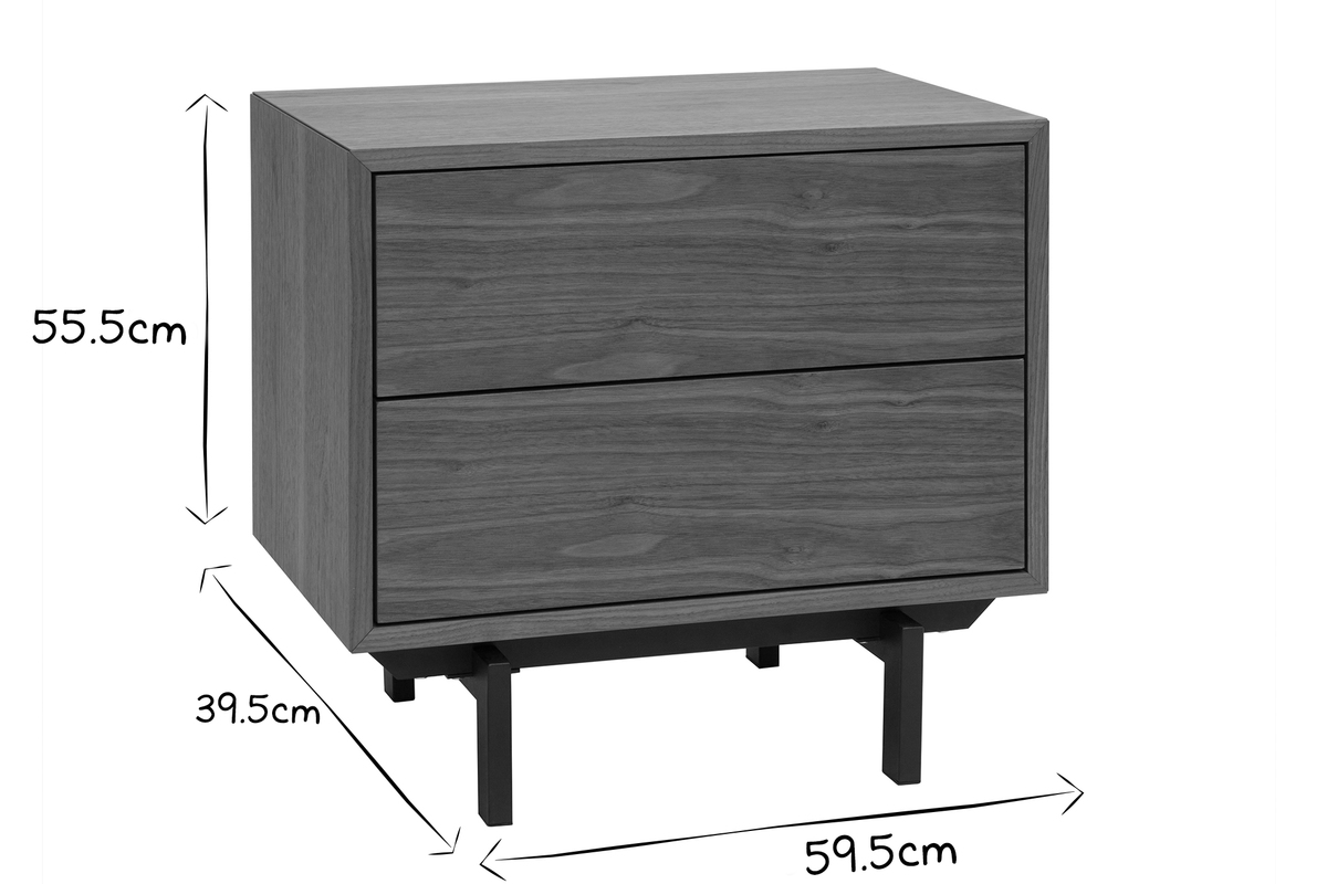 Table de chevet MANNY en noir et blanc avec dimensions 59.5x39.5x55.5 cm, vue de 3/4.