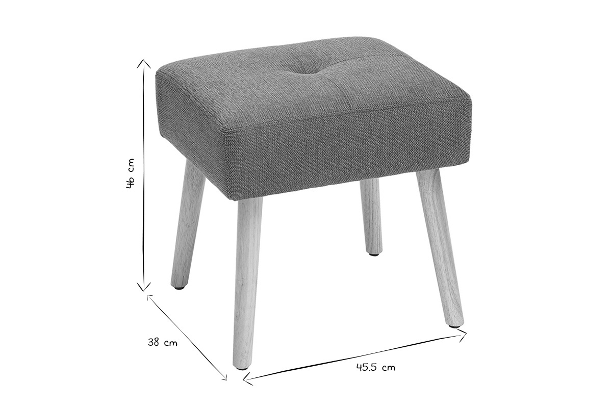 Tabouret bas noir et blanc avec dimensions L45.5 x P38 x H46 cm.