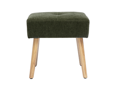 Tabouret bas en tissu effet velours vert kaki et bois clair massif H46 cm GUESTA