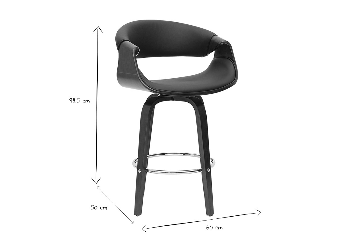 Tabouret de bar design noir et bois fonc� 65 cm pivotant 360� ARAMIS