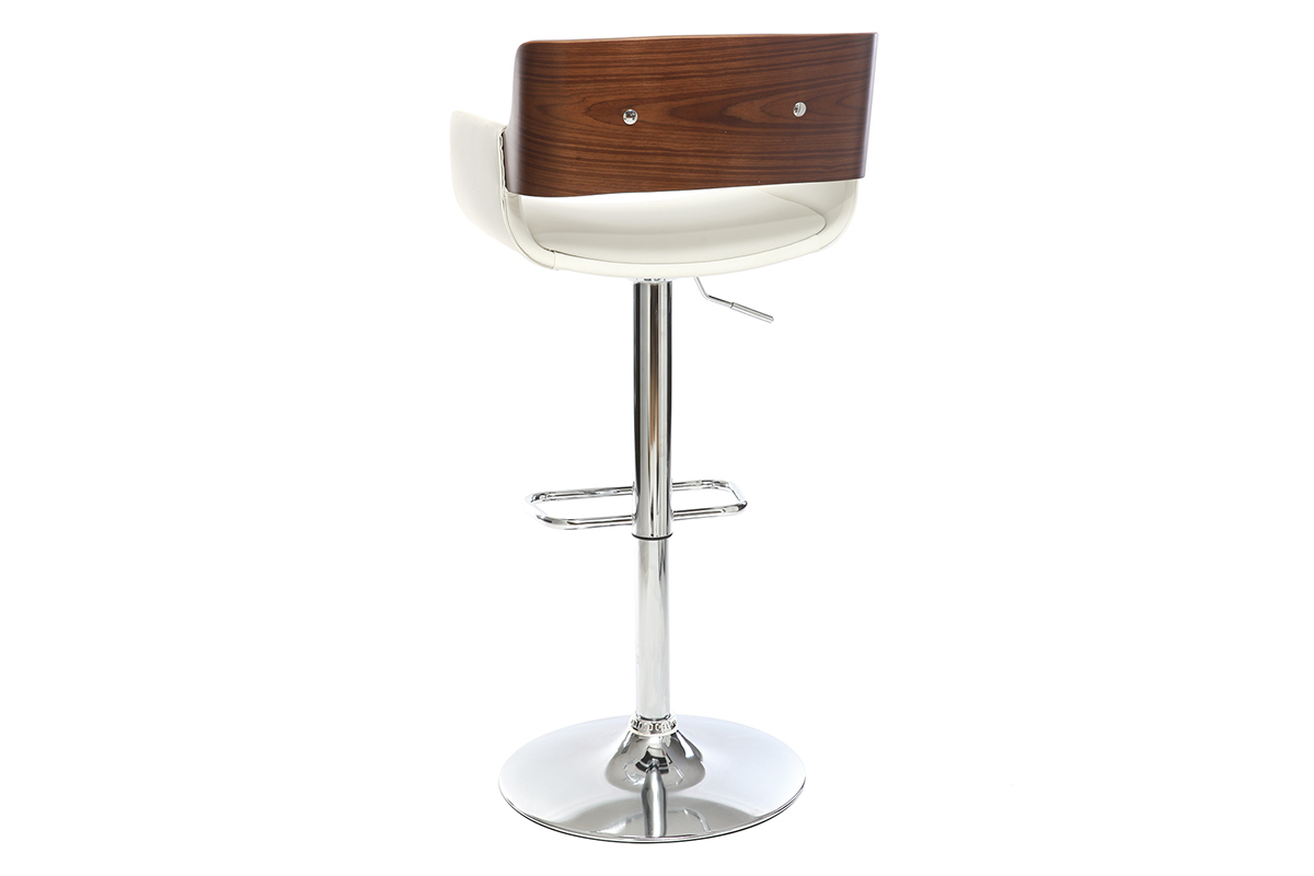 Tabouret de bar design polyur�thane blanc et bois fonc� RAY