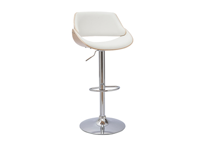 Tabouret de bar design r&eacute;glable pivotant 360&deg; blanc et bois clair CLASH