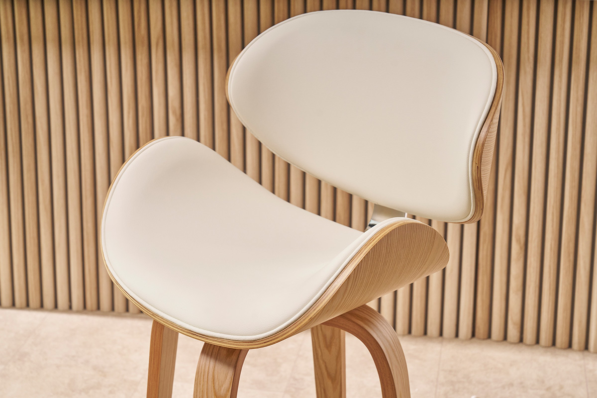 Tabouret de bar pivotant blanc et bois clair H68 cm pivotant 360� WALNUT