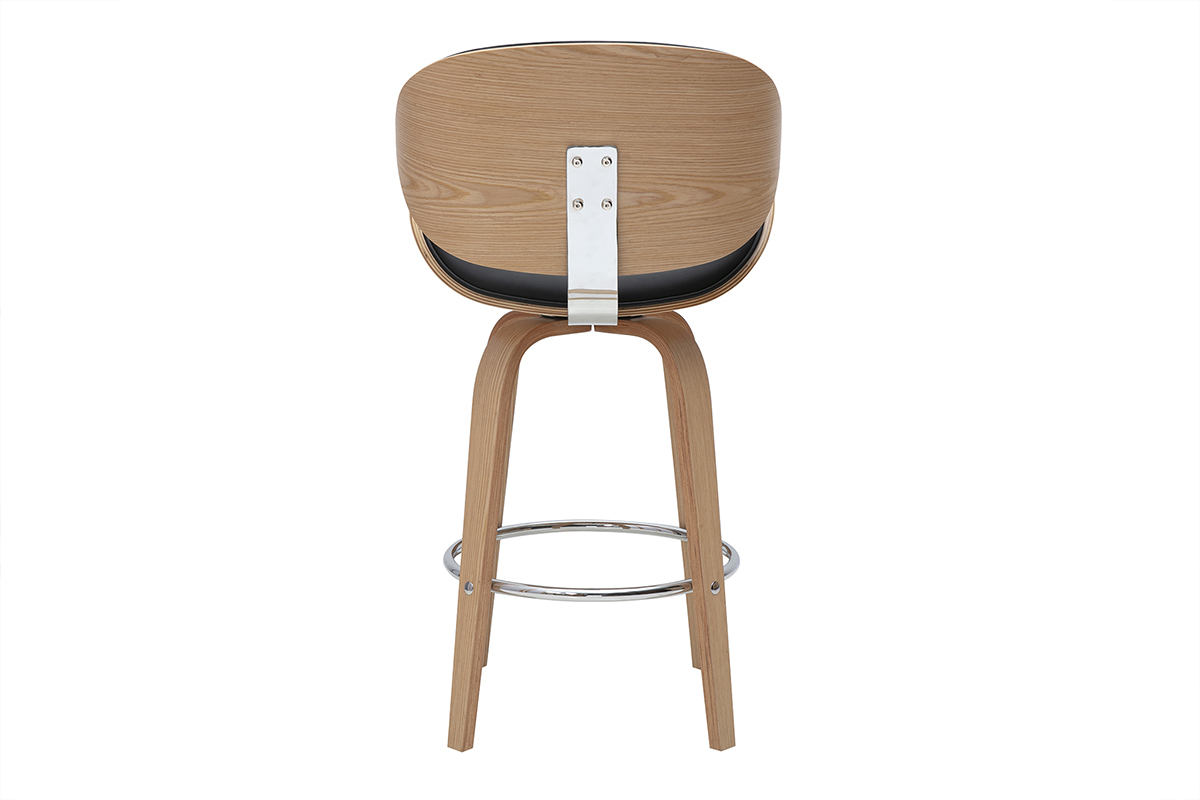 Tabouret de bar pivotant noir et bois clair 65 cm WALNUT, vue de dos.