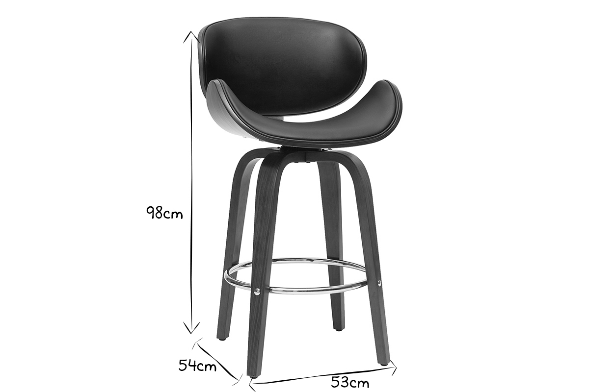 Tabouret de bar pivotant noir et bois fonc� H68 cm WALNUT