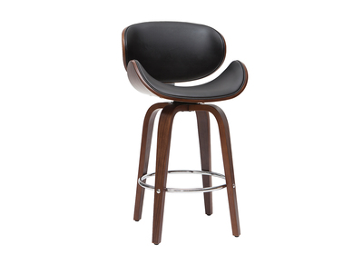 Tabouret de bar pivotant noir et bois fonc&eacute; H68 cm WALNUT